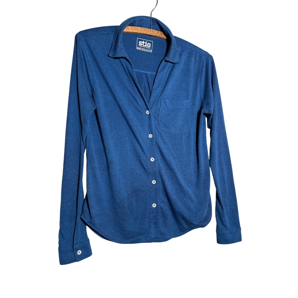 Stio Womens XS Blue Long Sleeve Button Down Jersey Shirt Recycled Organic Cotton